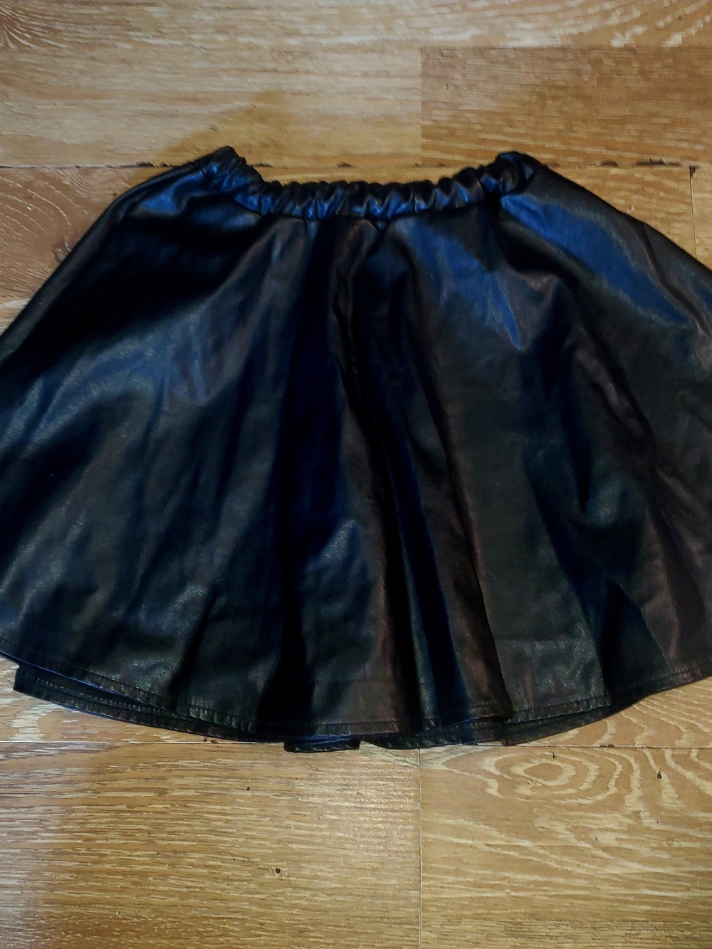 Mia Belle Girls Black Faux Leather High Waisted Circle Skirt